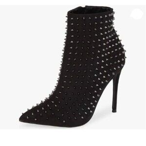 FSJ Black High Heel Ankle Boots Rivets Closed Pointed Toe Stilettos Zipper Shoes